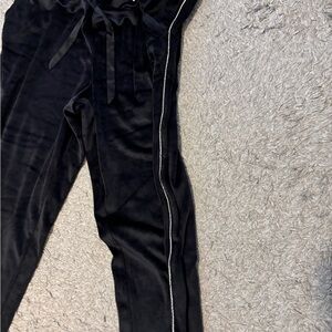 Elegant Black Velvet Joggers with Side Stripe